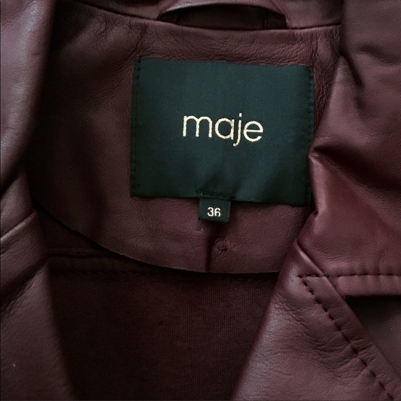 Maje Burgundy leather biker jacket - Picture 3 of 4